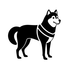 Siberian husky dog silhouette full body standing  for graphic design vector and illustration on white Background