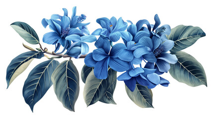 Blue flowers guaiac wood with dark green leaves botanical isolated on a transparent background