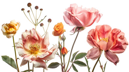 Vintage flowers isolated on a transparent background