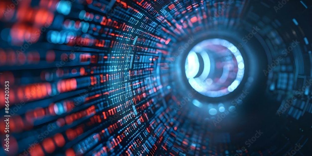 Poster securing data tunnel in cybersecurity network with vpn protocol and hologram art. concept cybersecur