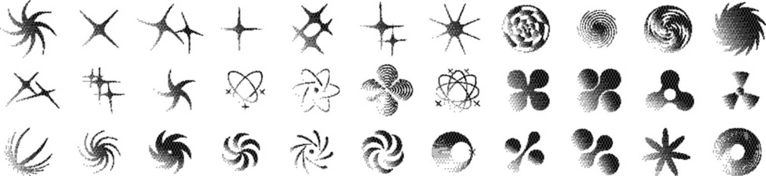 Bitmap Vector Shapes set. Abstract vector bitmap effect that imitates pixels. Use these shapes for app interfaces, posters, patterns, logo design, business cards, brand books, animation, web