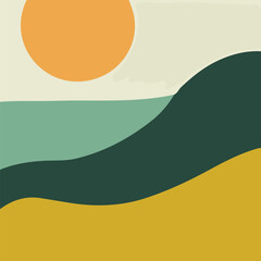 Minimalist Sunset Landscape Vector illustration