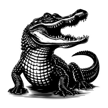 recommend clip art: A black crocodile alligator reptile animal on a white background