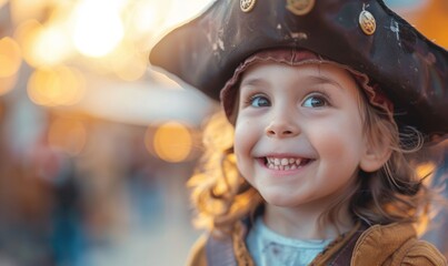 Child with a pirate costume, looking playful