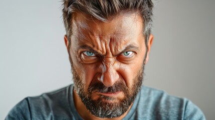 Angry, Frustrated, Furious Man with Intense Facial Expression.  Human emotion of anger and rage, portrait.