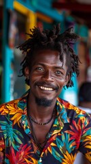 Obraz premium Jamaican man with a colorful shirt, looking happy