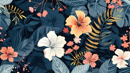 Delicate floral pattern with elegant botanical accents and shapes