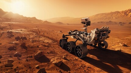 Serene Martian Landscape with Rover: Exploring Vast Isolation of Space