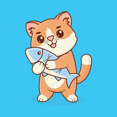 Cat Hugging Fish Character