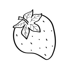 Strawberry sketch icon. Vector illustration of cartoon strawberry berry with leaves, doodle style. Isolated on white.