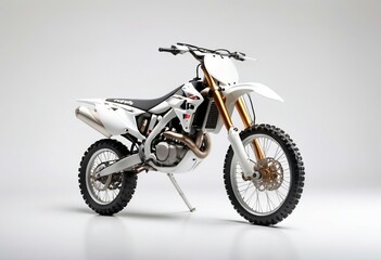 Obraz premium motocross, captured against a clean white background, glossy ground, dim spot lights, ad shot,