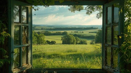 Fototapeta premium View from the window of the beautiful green landscape.