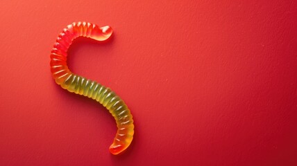 Fototapeta premium Colorful gummy worm candy on red background