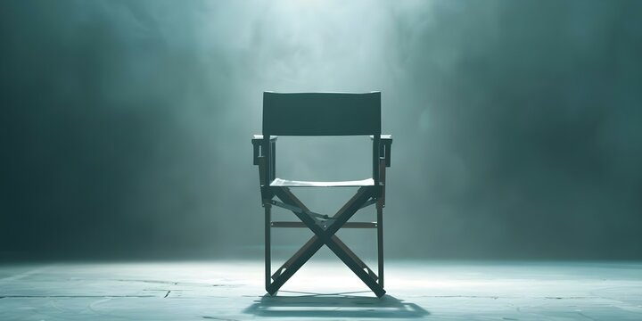 Desolate Film Set Empty Director's Chair with Gloomy Background. Concept Abandoned Film Set, Director's Chair, Gloomy Background