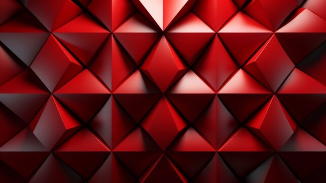 The design showcases an abstract arrangement of red geometric textured surfaces creating a sophisticated and sharp visual effect that adds a modern and artistic feel.