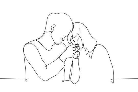 recommend clip art: a man gives a light from his cigarette to a woman - one line art vector. concept lighting a cigarette, smoking