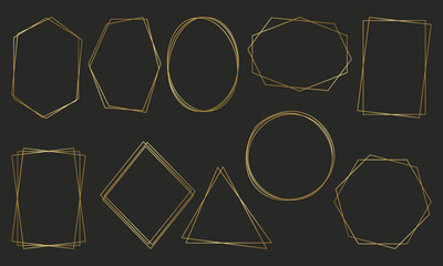 Golden minimalistic frame vector illustration. Set of Geometric frames for wedding invitation.