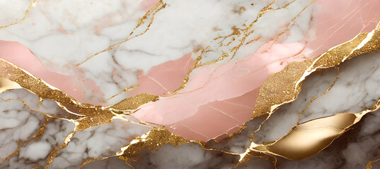 Rose Gold Marbled Cascade background marble. Generative AI.