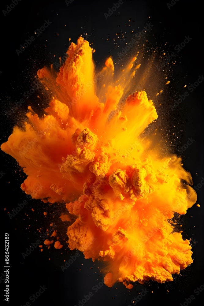 Poster orange powder explosion on black background