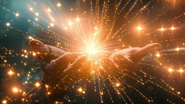 This video showcases a captivating image of golden light radiating from open hands, suggesting a powerful energy source or a moment of enlightenment
