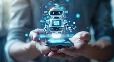 Digital Robot Hologram Appearing From Smartphone