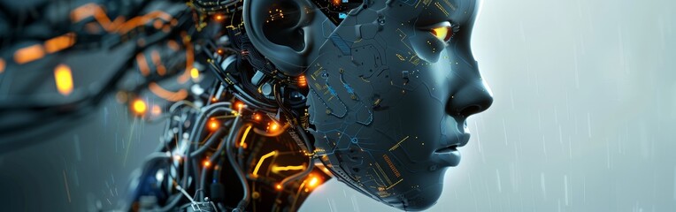 Fototapeta premium Advanced AI Robot Profile in Neon Blue