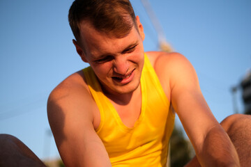 Portrait of a track and field athlete injured during a marathon