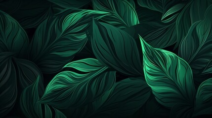 Fototapeta premium A stunning dark green foliage background showcasing intricate leaf patterns, offering a rich and elegant display of natural elements for a calming aesthetic.