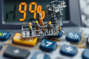 Tiny Workers on a Calculator,  Symbol of Financial Growth