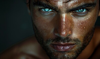 Man with a strong jawline and intense gaze