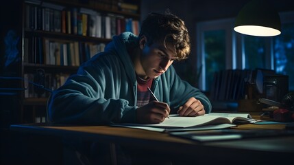 A student's concentration while tackling challenging homework assignments.