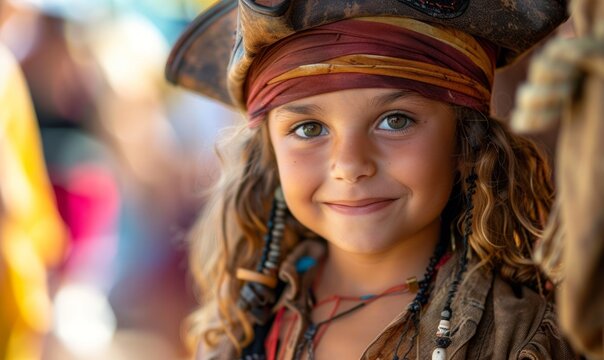 Child with a pirate costume, looking playful - Powered by Adobe
