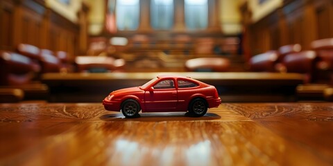 Miniature Vehicle Displayed on Judges' Table at Car Auction in Courtroom. Concept Vehicle Auction, Miniature Display, Judges' Table, Courtroom Setting