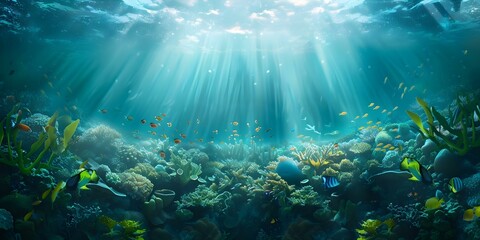 Vibrant Underwater Scene High-Resolution Digital Artwork Featuring Exotic Plants and Fish. Concept Underwater Photography, Exotic Plants, Digital Artwork, Vibrant Colors, High Resolution