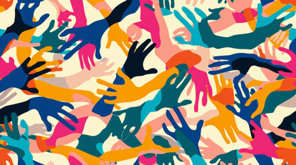 Funny pattern of colorful human arms in different positions. The limbs intertwine and create a seamless design. It's perfect for wrapping paper or wallpaper.