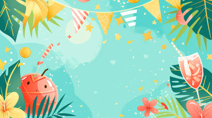 Fototapeta premium Get creative with your summer party designs! This vector illustration includes a banner, poster, and card template to help you plan your celebration.