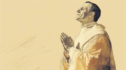 Saint Thomas Facing Assassins, Cathedral Setting, Biblical Illustration, Beige Background, Copyspace