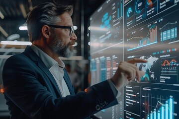Fototapeta premium Business leaders developing innovative strategies market growth and disruption using data visualization and visual communication