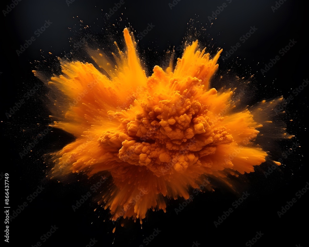 Poster orange powder explosion on black background