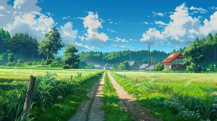 Fototapeta premium Countryside Pathway Leading to Village Houses