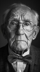 British elderly man with a bow tie, looking distinguished