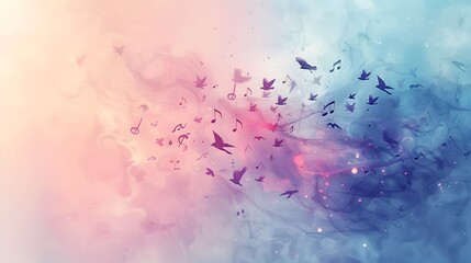Obraz premium Transforming Music Notes Floating into Dreamlike Birds with Soft Detailed Atmosphere