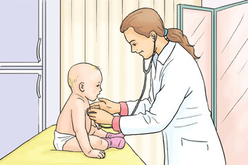 Pediatrician examining a cute baby.