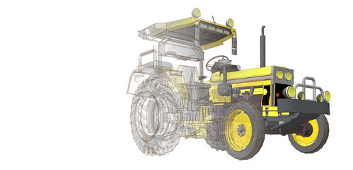 tractor graphic sketch 3d illustration