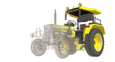 tractor graphic sketch 3d illustration