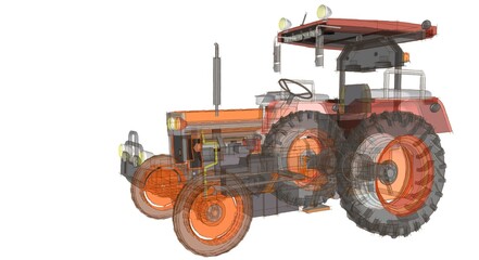 tractor graphic sketch 3d illustration