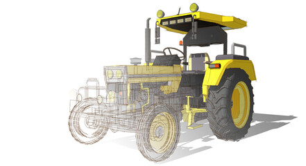 tractor graphic sketch 3d illustration