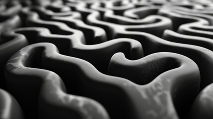 Obraz premium Abstract 3D Render of Black and White Wavy Organic Patterns with Depth and Shadows