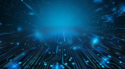 This image showcases a futuristic digital landscape highlighting a complex network of circuits and lights, symbolizing the advanced connections and flow of data in modern technology.