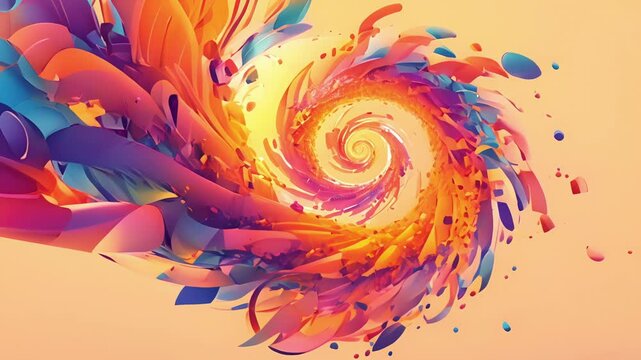 A cascade of vibrant intertwining forms their gradient colors radiating from a central point in an eyecatching display.